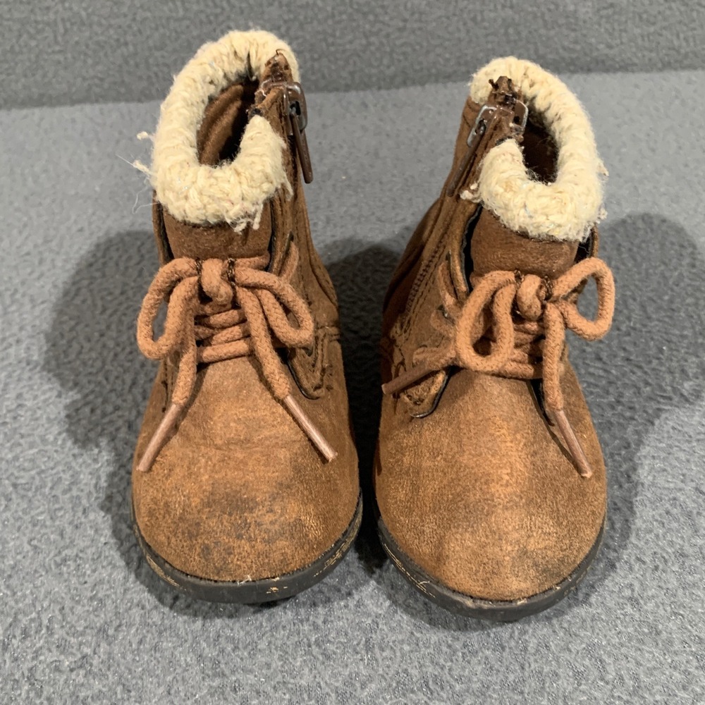 Garanimals Ankle Boots Toddler Size 5 Brown Faux Shearling Trim Lace Up Zip Fall